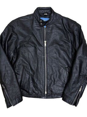 Vintage 90s Leather Motorcycle Jacket Biker Bomber Black Coat Mens Large